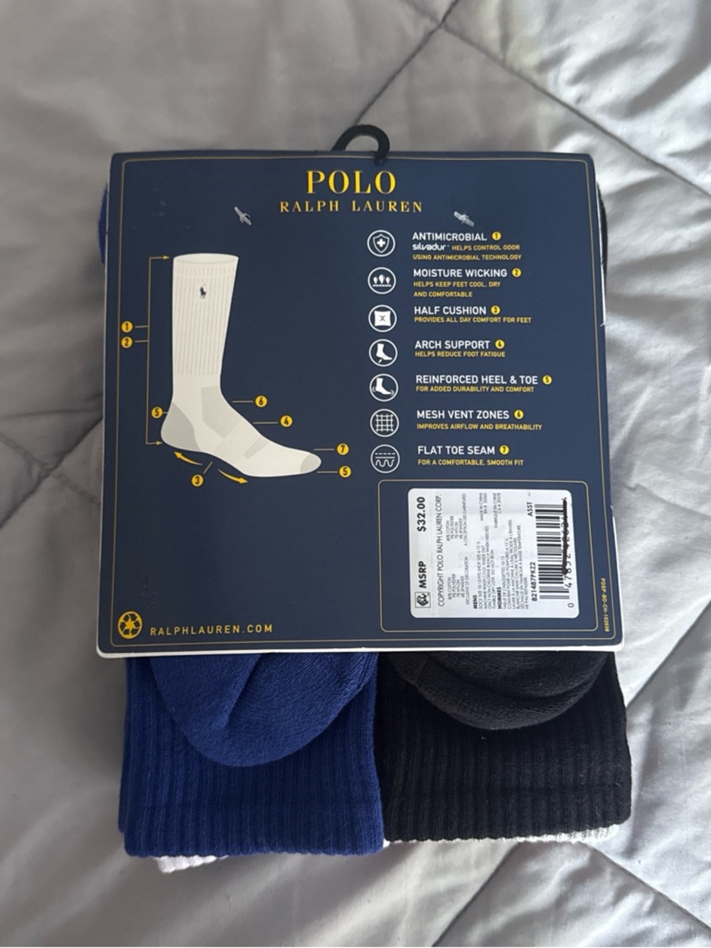 Polo by Ralph Lauren Crew Socks 6-Pack in Red, Navy & White - Picture 4 of 4